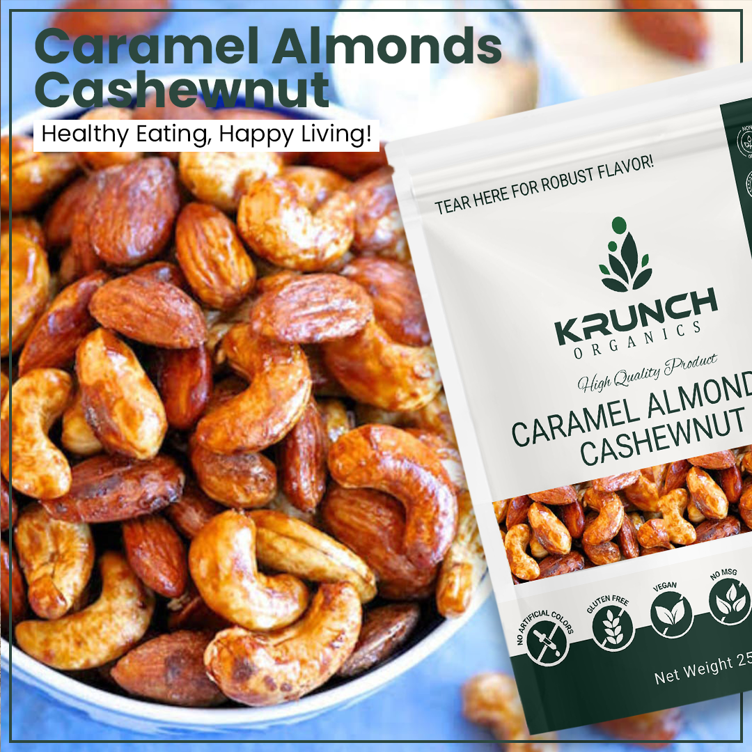 Delicious Caramel Almonds & Cashewnuts for a sweet and crunchy nutty treat.